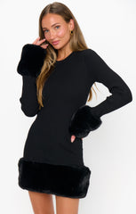 Drescher Mini Dress ~ Black Knit with Faux Fur