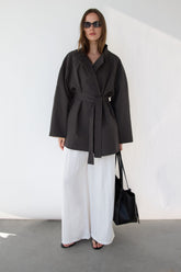 BELTED FUNNEL NECK JACKET