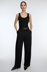 HIGH-RISE WIDE LEG BELT DETAIL TROUSER