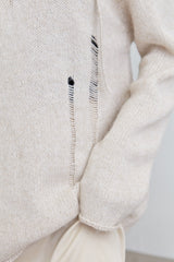 LACE-UP DISTRESSED SWEATER