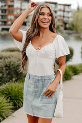 Humming Along Puff Sleeve Scoop Neck Bodysuit (White)