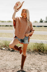 Cozy Club Oversized Embroidered Top (Washed Camel)