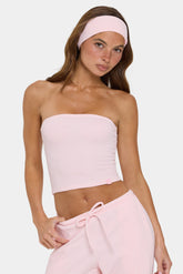 Ribbed Jersey Bandeau Top in Peach Stripe