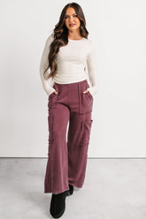 Made Ready Wide Leg Cargo Sweatpants (Dark Cherry)