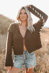 Fading Embers Stitch Sleeve Cardigan (Chocolate)