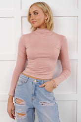Begging You Mock Neck Long Sleeve Fitted Top (Blush Pink)