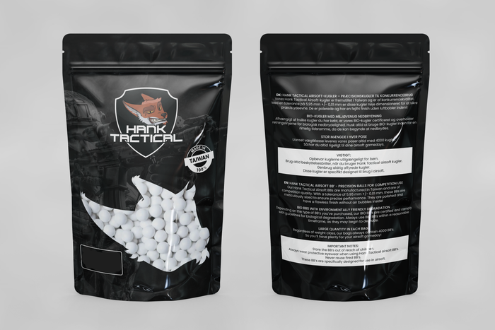 Hank Tactical BB's, BIO, 0,45g, 1000 stk, Hvid Hank Tactical