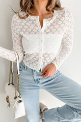 Can't Resist You Lace Button-Up Top (White)