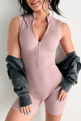 Go The Distance Sleeveless Ribbed Bodycon Romper (Dusty Pink)