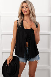 Barnwood Love Faux Suede Fringe Detail Vest (Black)
