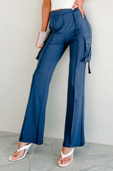 Easy Does It High Rise Cargo Bootcut Leggings (Blue)