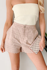 Fireside Vibes High Rise Woven Eyelet Shorts (Mocha)