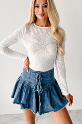 Modern Flair Long Sleeve Flocked Mesh Bodysuit (Ivory)