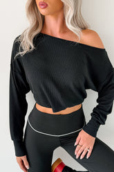 Glow Up Goals Ribbed Off The Shoulder Crop Top (Black)