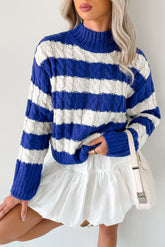 Restful Rhythm Cable Knit Striped Sweater (Royal)