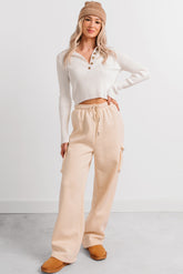 Daily Pause Wide Leg Cargo Sweatpants (Cream)