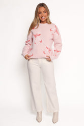 Carrington Bow Print Knit Sweater - Pink