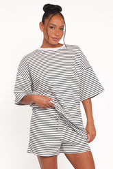 Hellen Stripe Short Set - White Black Stripe