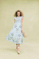 Blue Audra Embroidery Midi Dress