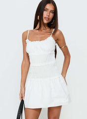 Heaven Estate Shirred Mini Dress White