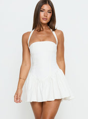 Esatora Halter Flare Mini Dress White