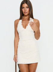 Nataliana Lace Halter Mini Dress White