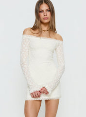 Avenues Long Sleeve Lace Mini Dress White