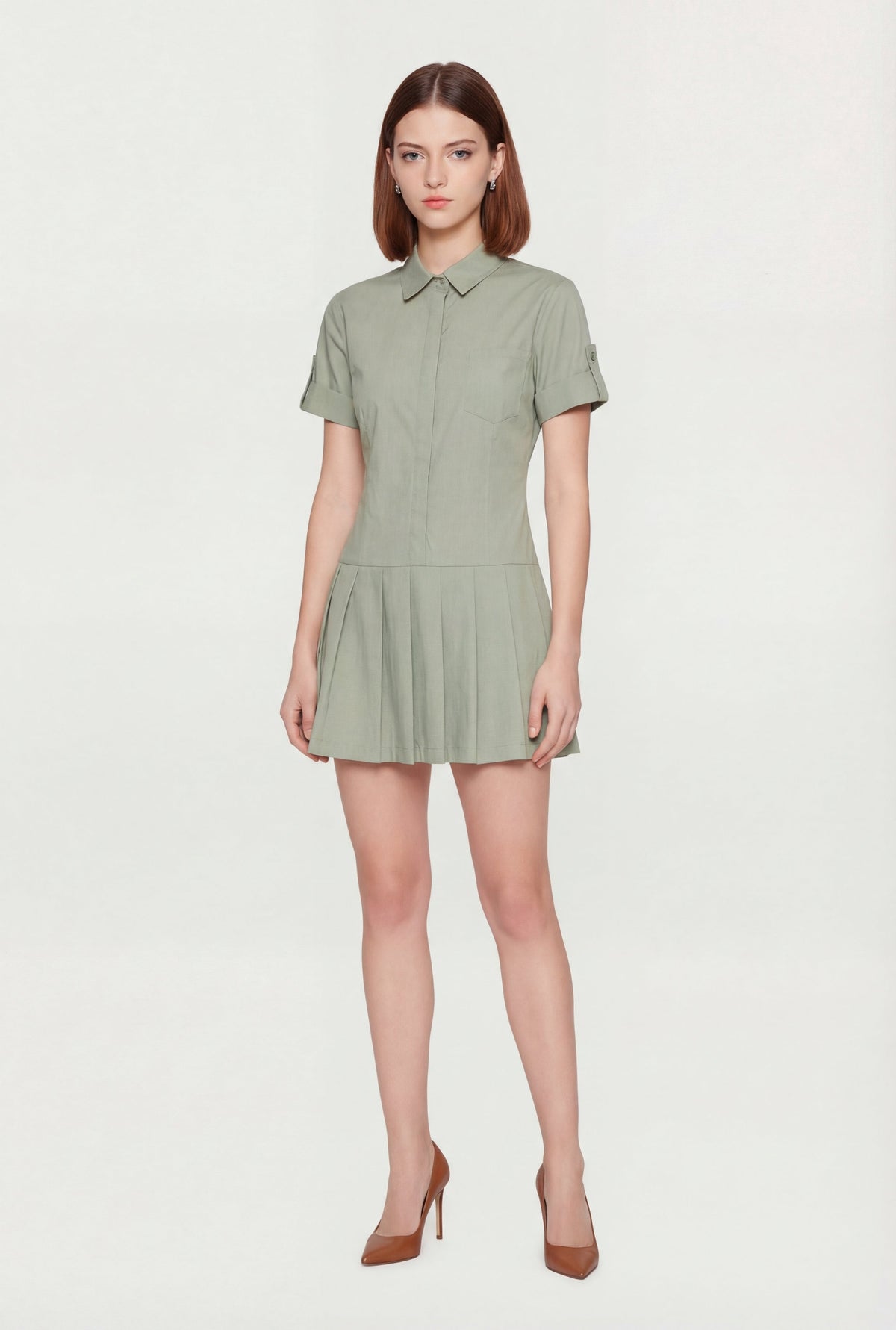 Poplin Short Sleeve Skater Shirt Dress