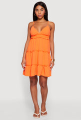 Crepe Knit V Neck Tiered Dress