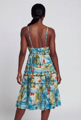 Cherry Palm Tree Print Ruffle Tiered Dress