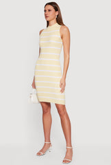 Ribbed Knit Striped Sleeveless Mock Neck Sweater Dress