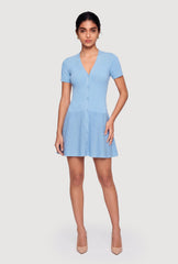 Rib Knit Short Sleeve Button Front Mini Dress