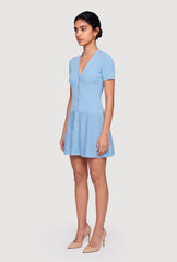 Rib Knit Short Sleeve Button Front Mini Dress