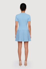 Rib Knit Short Sleeve Button Front Mini Dress