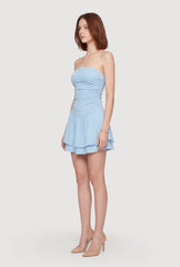 Ruched Side Ruffle Tiered Lined Tube Dress