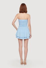 Ruched Side Ruffle Tiered Lined Tube Dress