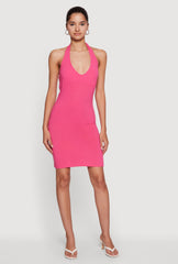 Solid Tie Back Halter Mini Dress