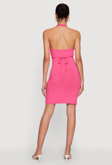Solid Tie Back Halter Mini Dress