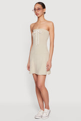 Faux Drawstring Tie Front Strapless Mini Dress