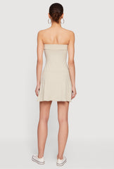 Faux Drawstring Tie Front Strapless Mini Dress