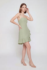 Ruffle Trim Tie Back Keyhole Faux Wrap Dress