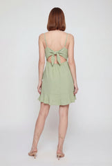 Ruffle Trim Tie Back Keyhole Faux Wrap Dress