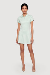 Solid Short Sleeve Polo Skater Dress