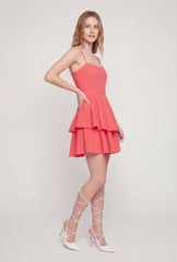 Ruffle Tiered Tie Back Keyhole Mini Dress