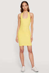 Ribbed Knit Halter Mini Dress