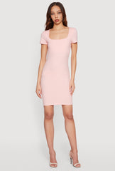 Short Sleeve Square Neck Mini Dress