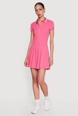 Half Zip Front Polo Skater Dress