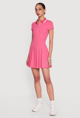 Half Zip Front Polo Skater Dress