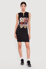 Safety Pin Racing Graphic Notch Neck T-Shirt Dress