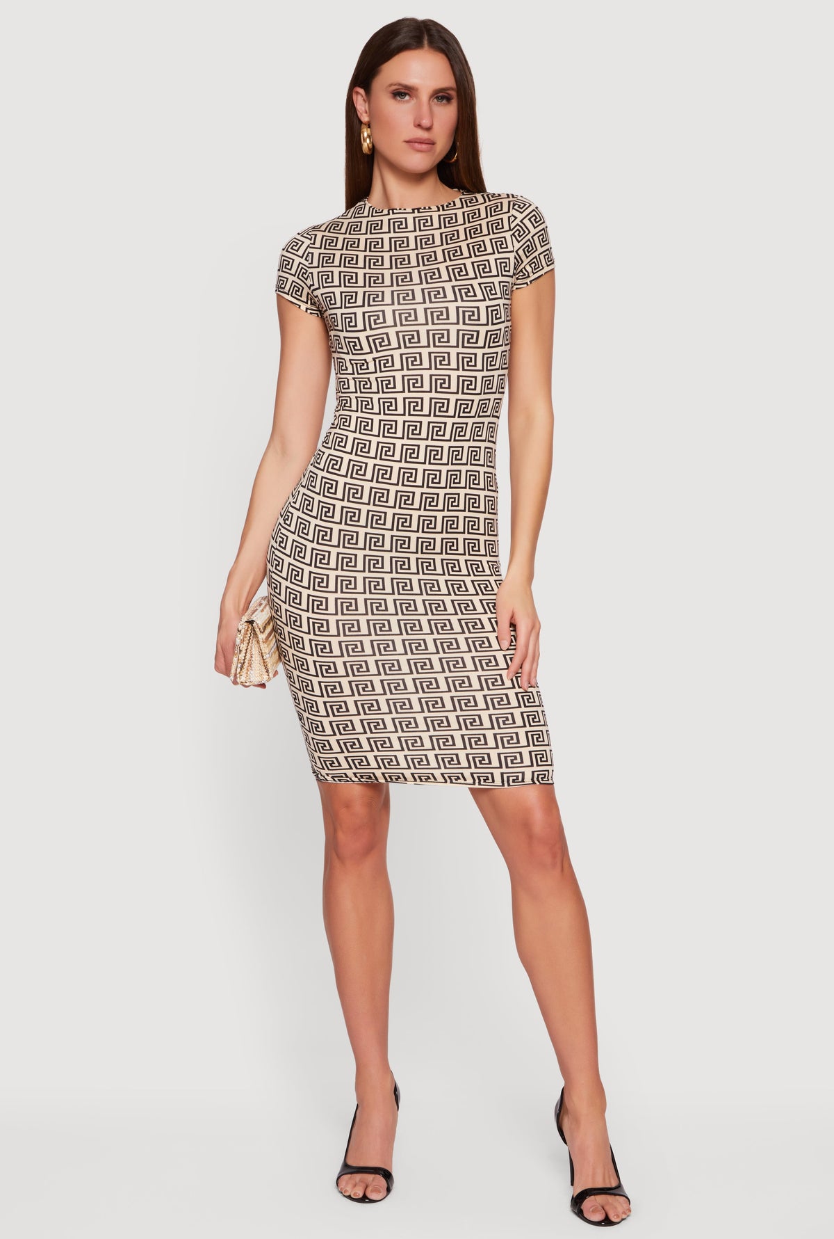 Greek Key Patterned T Shirt Dress